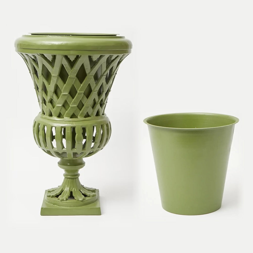 Lattice Garden Urn with its removable olive green water liner