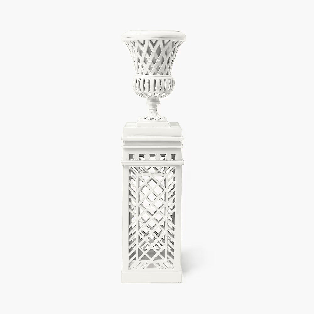 Lattice Garden Urn on pedestal – White