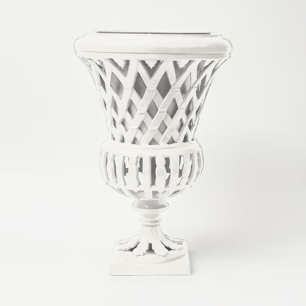 Lattice Garden Urn – White